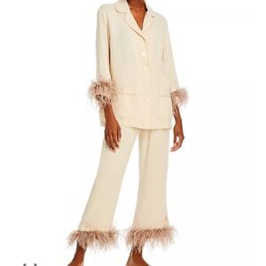Sleeper Cream Feather-Trim Pajama Set